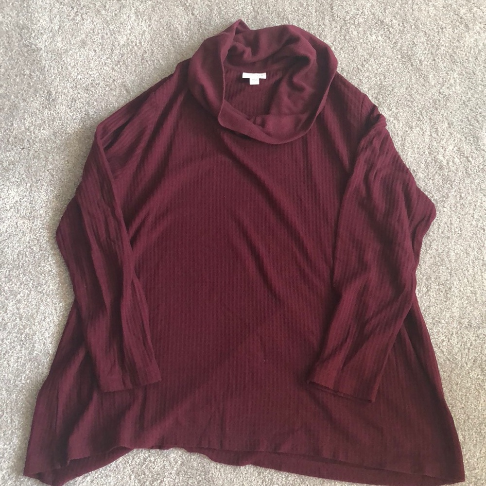 Cranberry waffle knit cowl neck tunic top